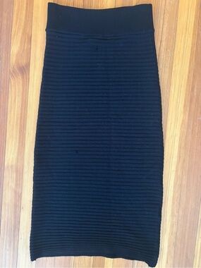 Plastic Island Black Ribbed Pencil Skirt
